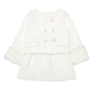 set váy dạ trắng lông cừu cho bé gái